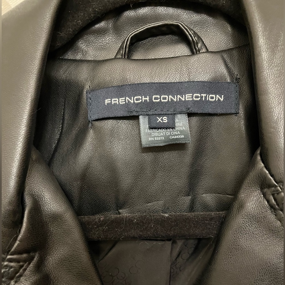 French Connection Black Leather Moto Jacket Asymmetrical Zipper - Picture 5 of 7